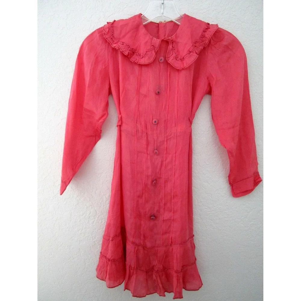 Antique Little Girl Pink Ruffle Dress Great for Photoshoot Old Handmade Prairie